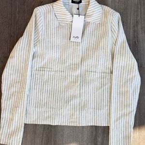 Ruti White Combo Kendall Pinstripe Stretch Linen Jacket Size 0